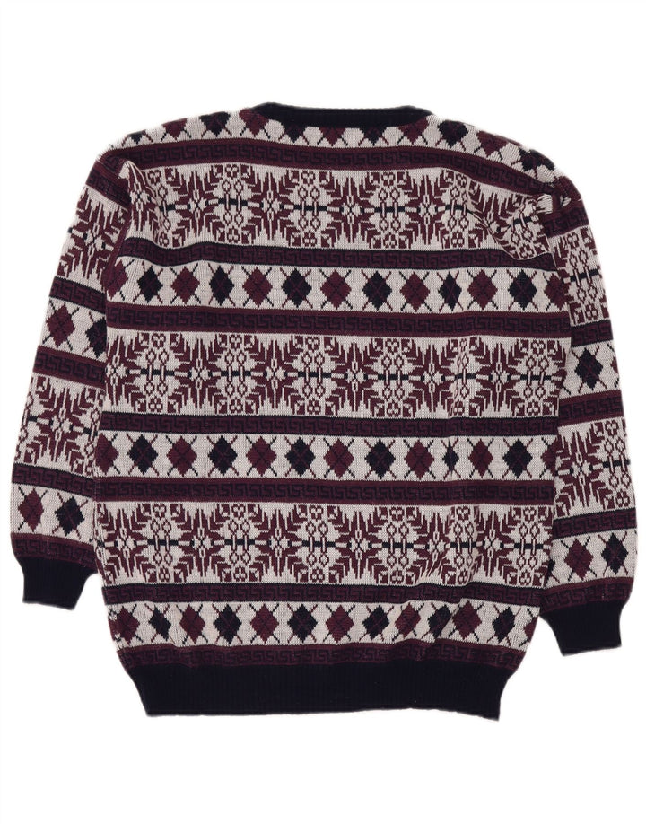 VINTAGE Herren-Pullover mit Rundhalsausschnitt, UK 40, mittleres Burgunderrot, Fair Isle