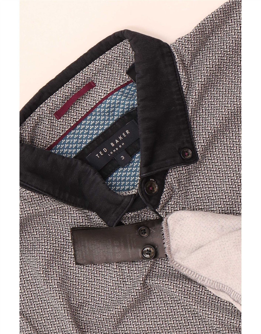 Ted Baker Herren-Poloshirt mit normaler Passform, Größe 3, mittelgraue, geometrische Baumwolle