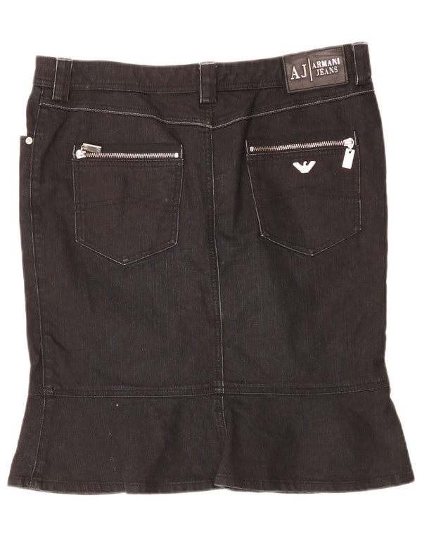 ARMANI Damen Jeansrock mit hoher Taille, EU 46, XL, W34, schwarze Baumwolle