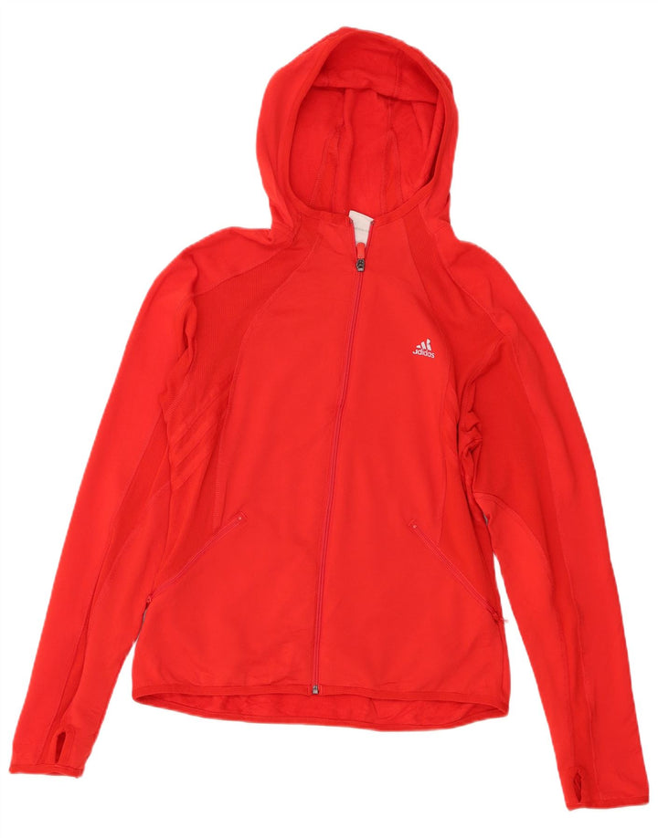 Adidas Damen Zip Hoodie Pullover UK 14 Großes rotes Polyester