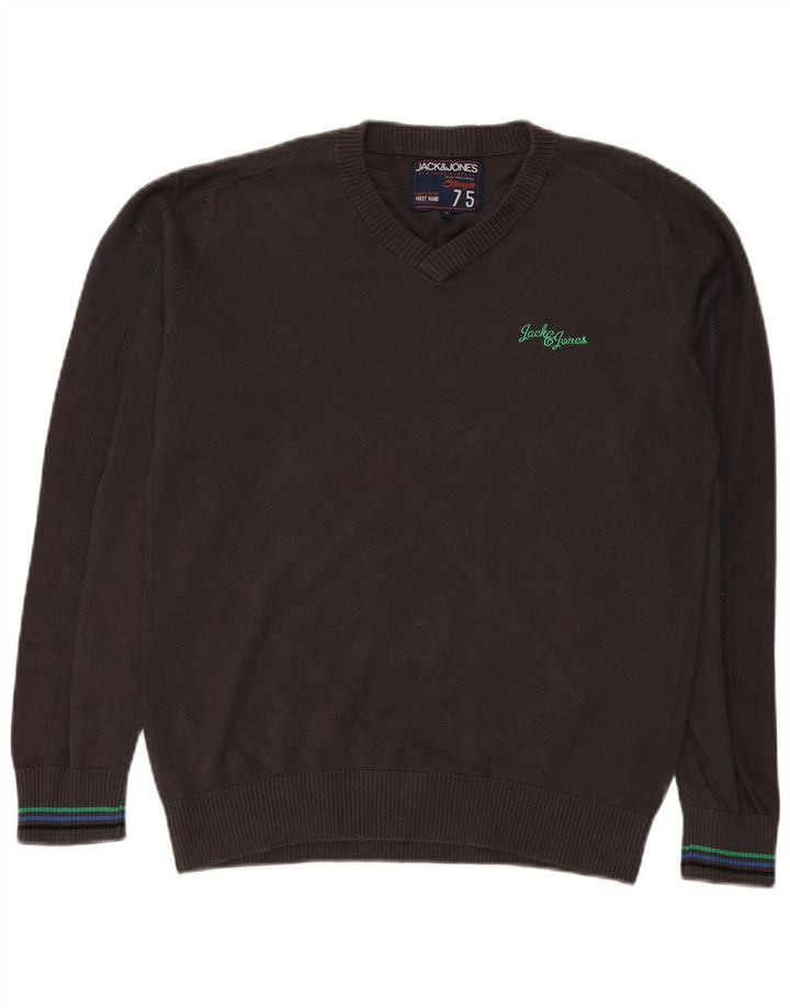 Jack & Jones Herren-Pullover mit V-Ausschnitt aus mittelgrauer Baumwolle