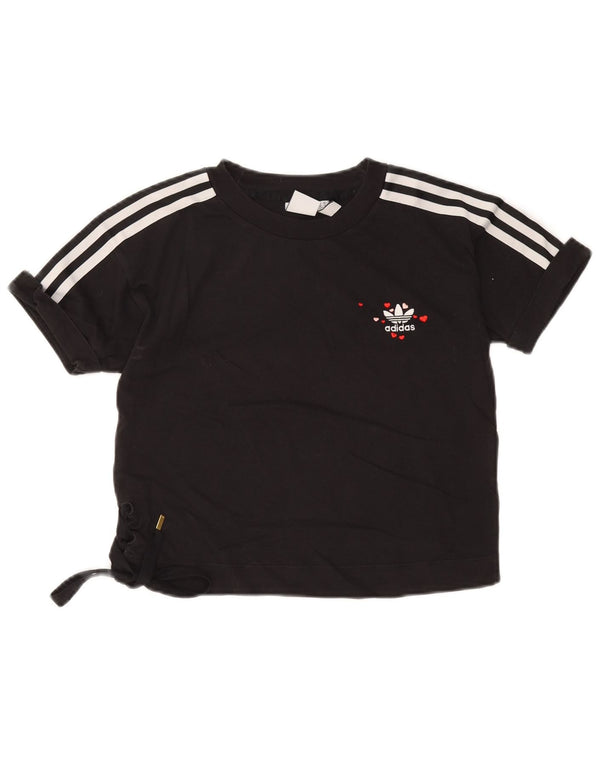 Adidas Damen Crop T-Shirt Top UK 10 Small Schwarz Baumwolle