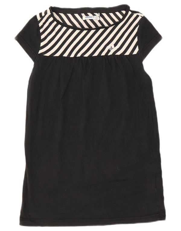 Adidas Damen Grafik-T-Shirt-Kleid IT 40 Small Schwarz gestreift Baumwolle