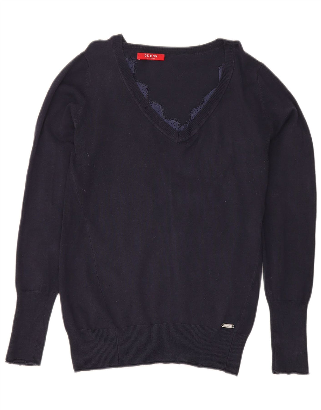 Guess Damen-Pullover mit V-Ausschnitt, Gr. 12, mittleres Marineblau