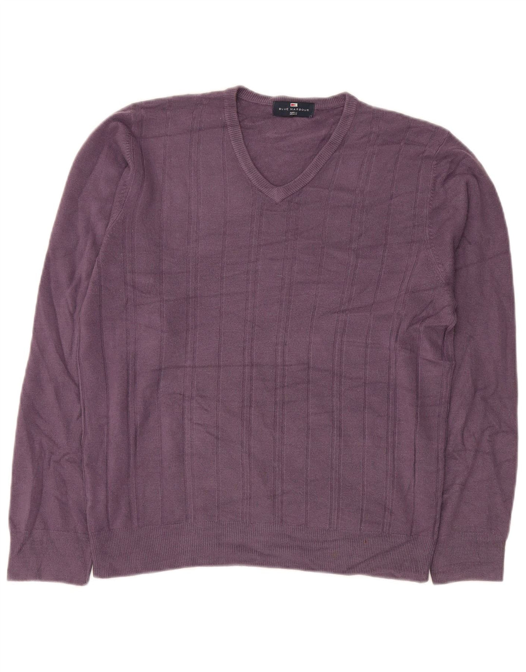 MARKS & SPENCER Herren Blauer Harbor-Pullover mit V-Ausschnitt Mittelviolett