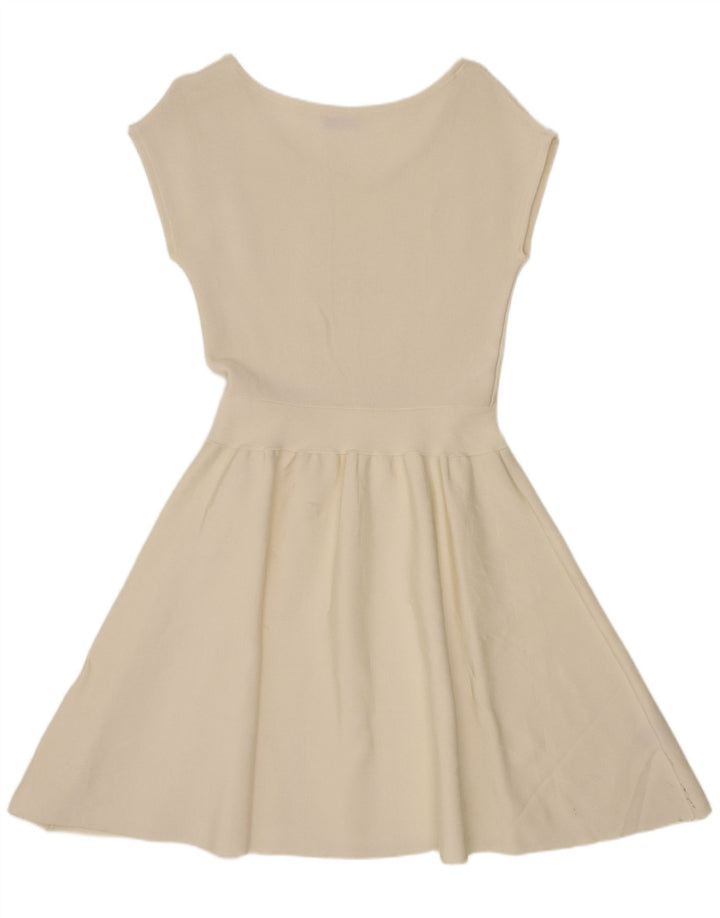 Vintage Damen A-Linie Kleid UK 10 Small Weiße Viskose