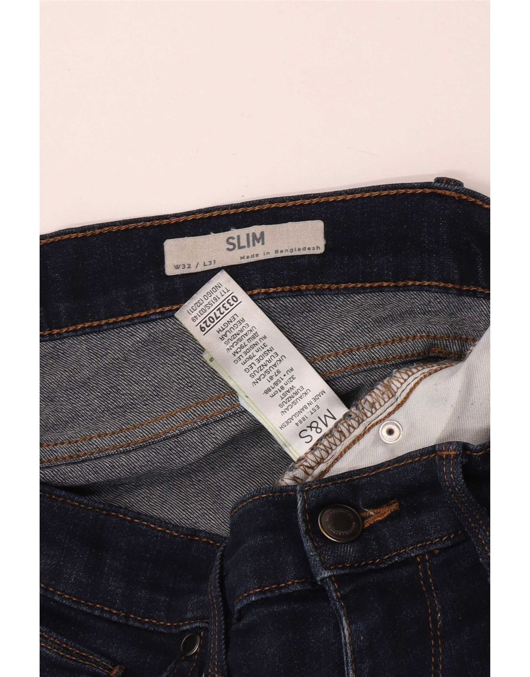 Marks & Spencer Herren Slim Jeans W32 L31 Marineblaue Baumwolle
