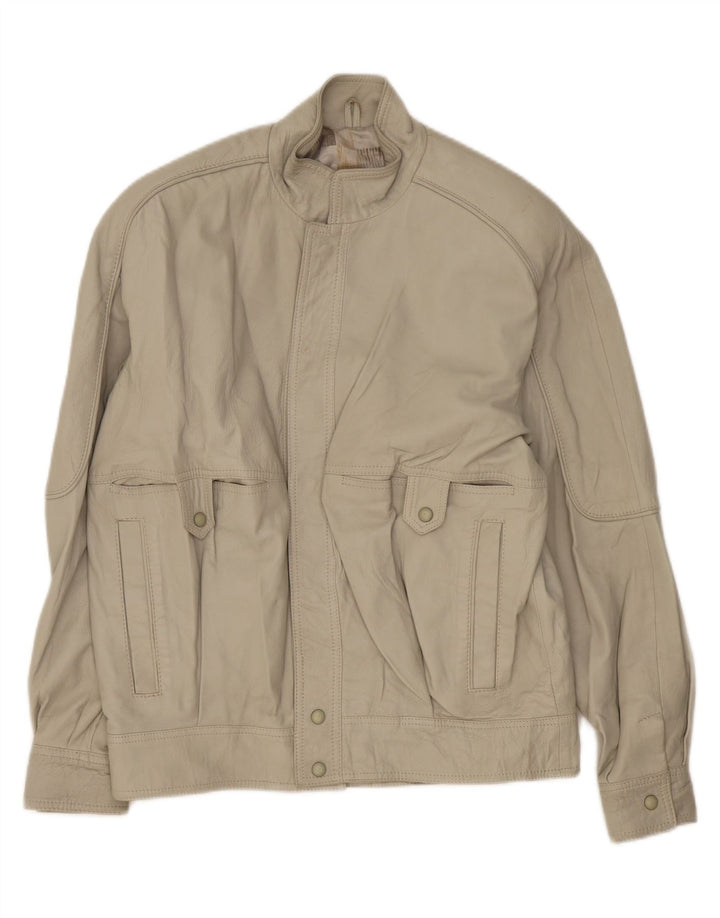 VINTAGE Mens Leather Jacket IT 46 Small Grey Leather Vintage Vintage and Second-Hand Vintage from Messina Hembry 