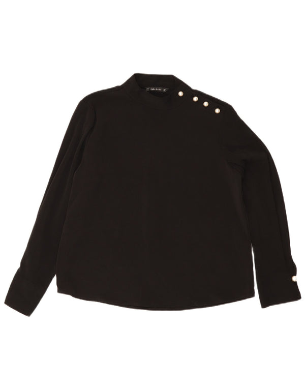 Zara Damen Langarm-Blusenoberteil UK 14 Mittelschwarzes Polyester