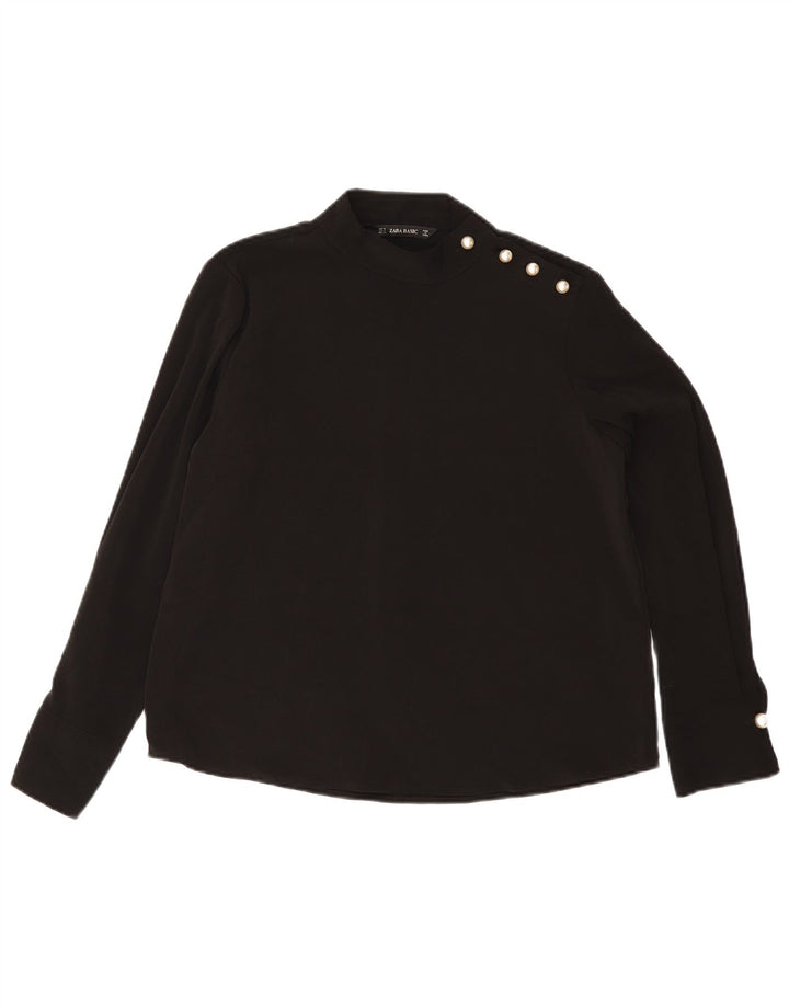 Zara Damen Langarm-Blusenoberteil UK 14 Mittelschwarzes Polyester