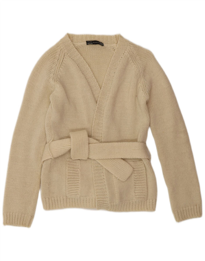 Zara Damen-Cardigan-Pullover UK 14 Große cremefarbene Wolle