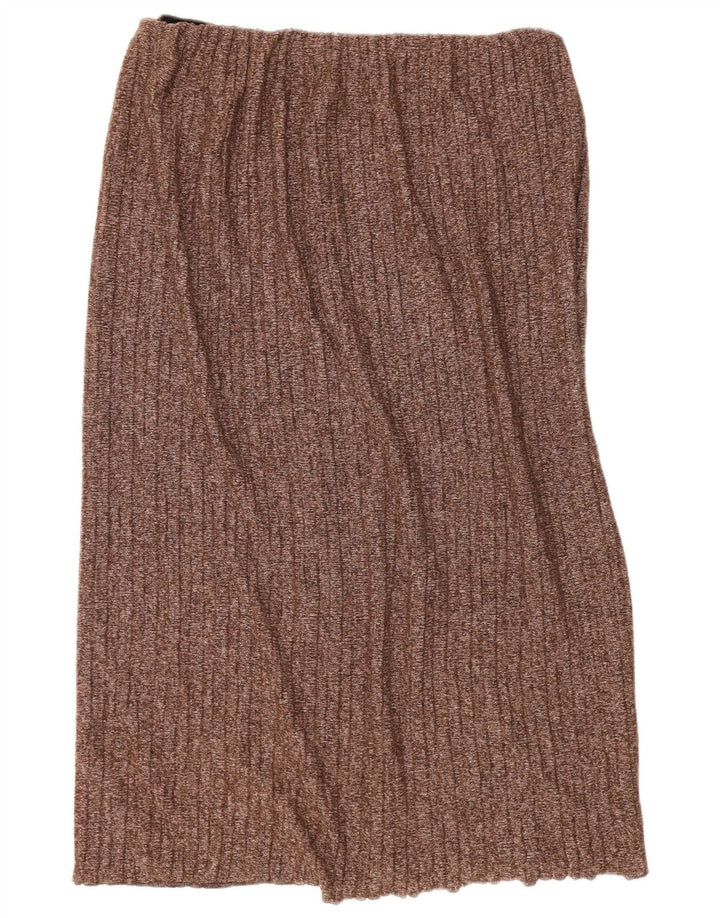 Zara Damen-Strickrock, gerade, Größe L, W30, braun geflecktes Polyester