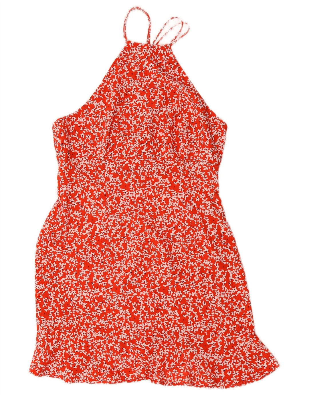 Zara Damen Neckholder-Kleid UK 12 Mittelrot geblümt