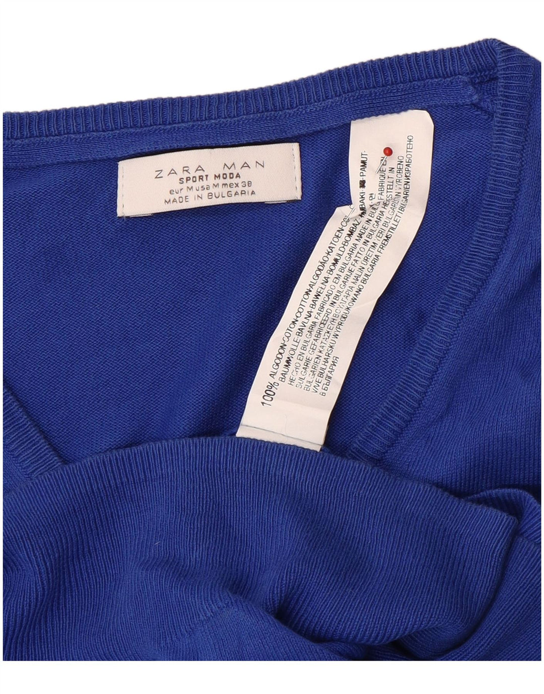 Zara Herren-Pullover mit V-Ausschnitt, mittelblaue Baumwolle