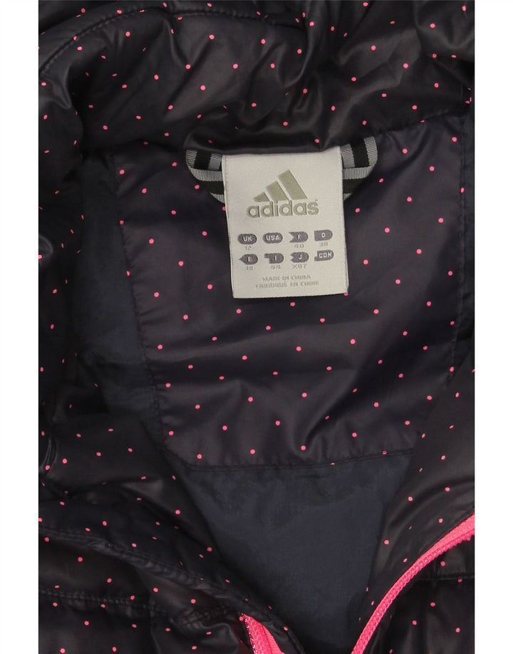 Adidas Damen-Kapuzenjacke, wattiert, UK 12, mittelmarineblau gepunktetes Polyester