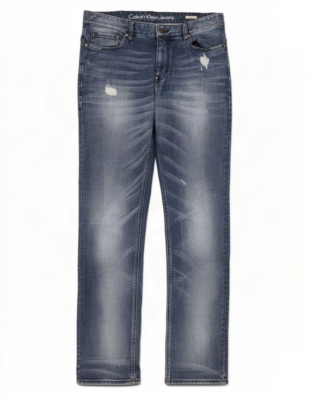 Calvin Klein Herren Distressed Straight Jeans W34 L34 Blaue Baumwolle