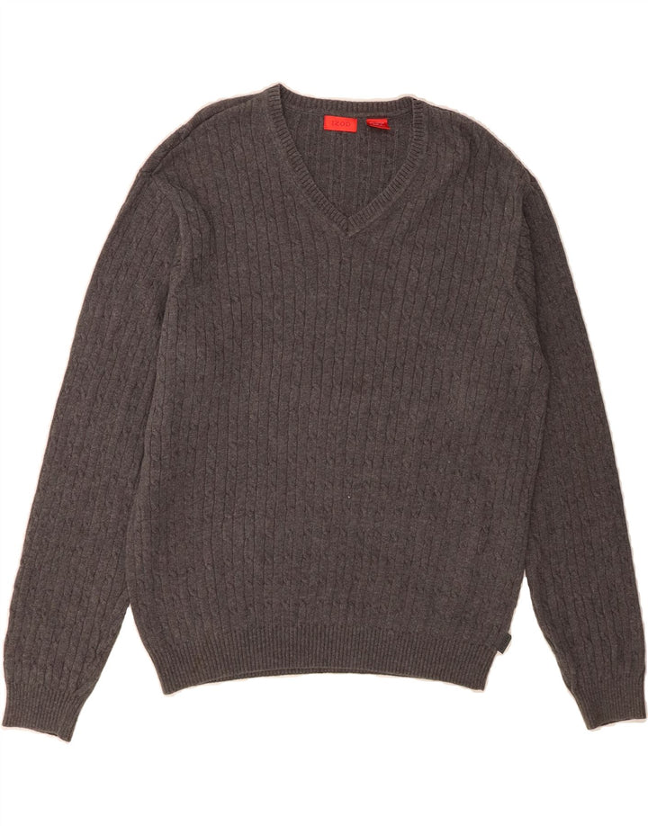 IZOD Mens V-Neck Jumper Sweater Large Grey Cotton Vintage Izod and Second-Hand Izod from Messina Hembry 