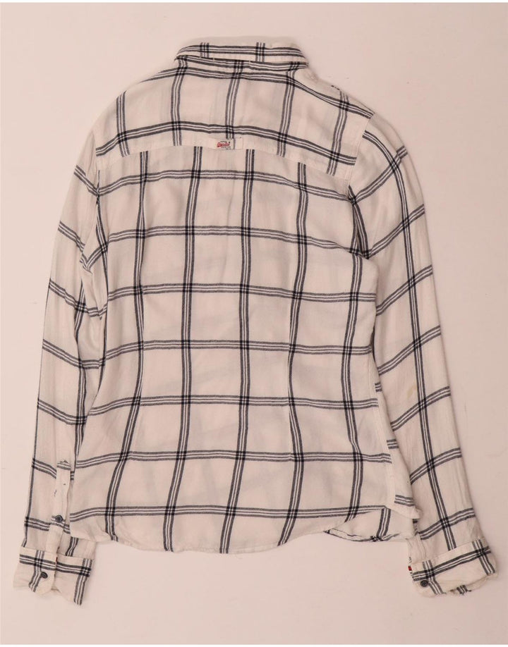 Superdry Damen Boyfriend-Flanellhemd UK 14 Mittelweiß karierte Viskose