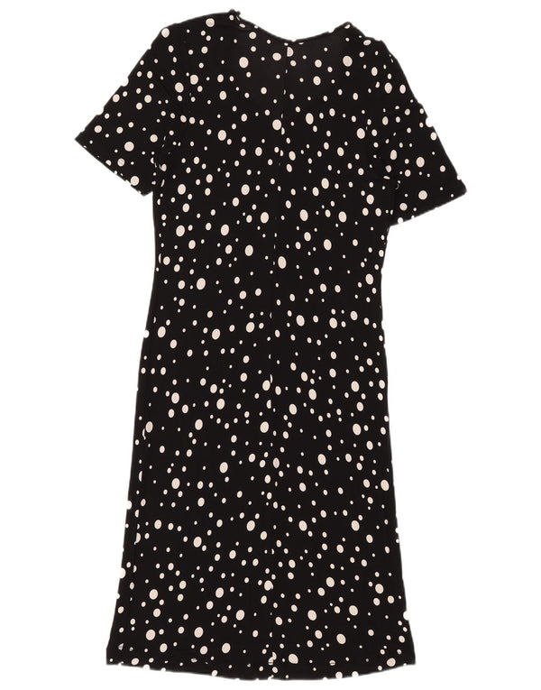 Vintage Damen Durchsichtiges Maxikleid UK 16 Großes schwarzes Polka Dot