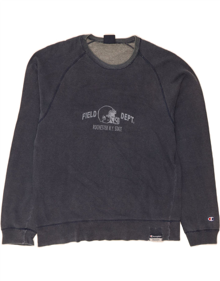 CHAMPION Mens Graphic Sweatshirt Jumper Large Navy Blue Cotton Vintage Champion and Second-Hand Champion from Messina Hembry 