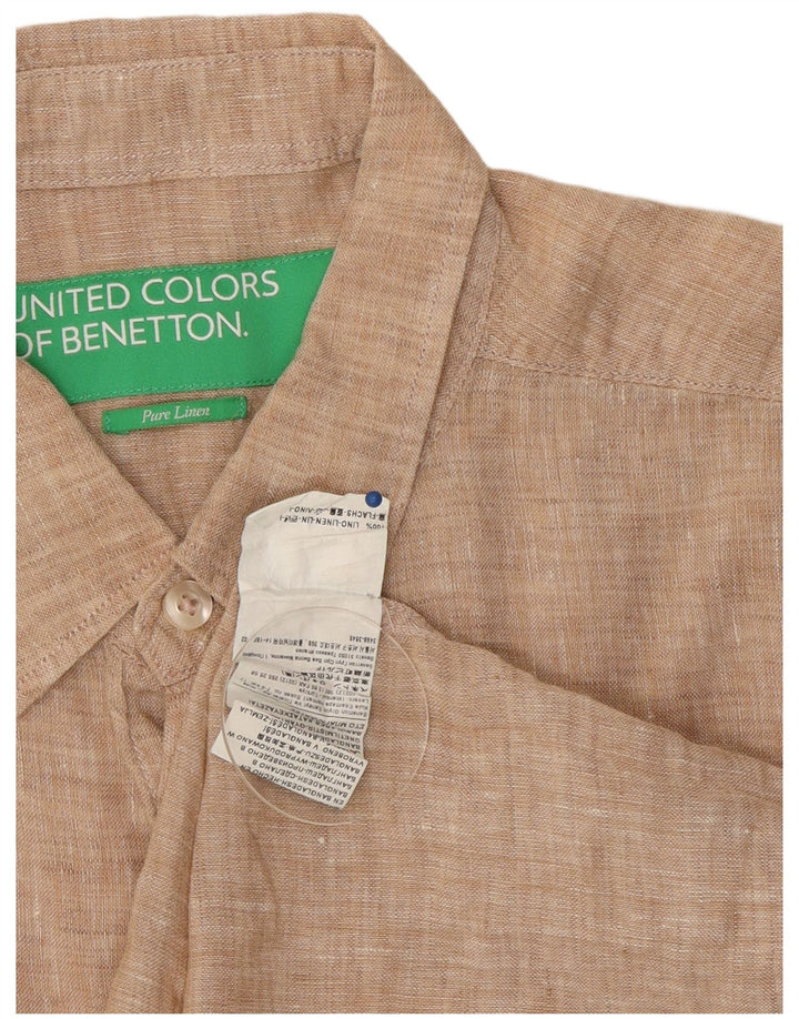 Benetton Herren Kurzarmhemd Large Beige Leinen