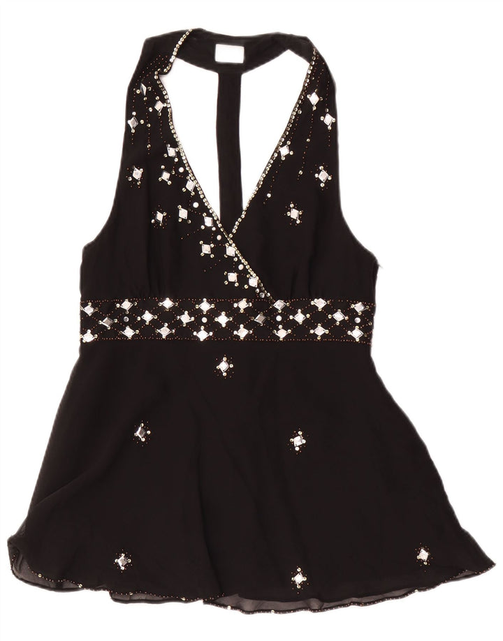 Oasis Damen Neckholder-Top UK 12 Mittelschwarze Seide