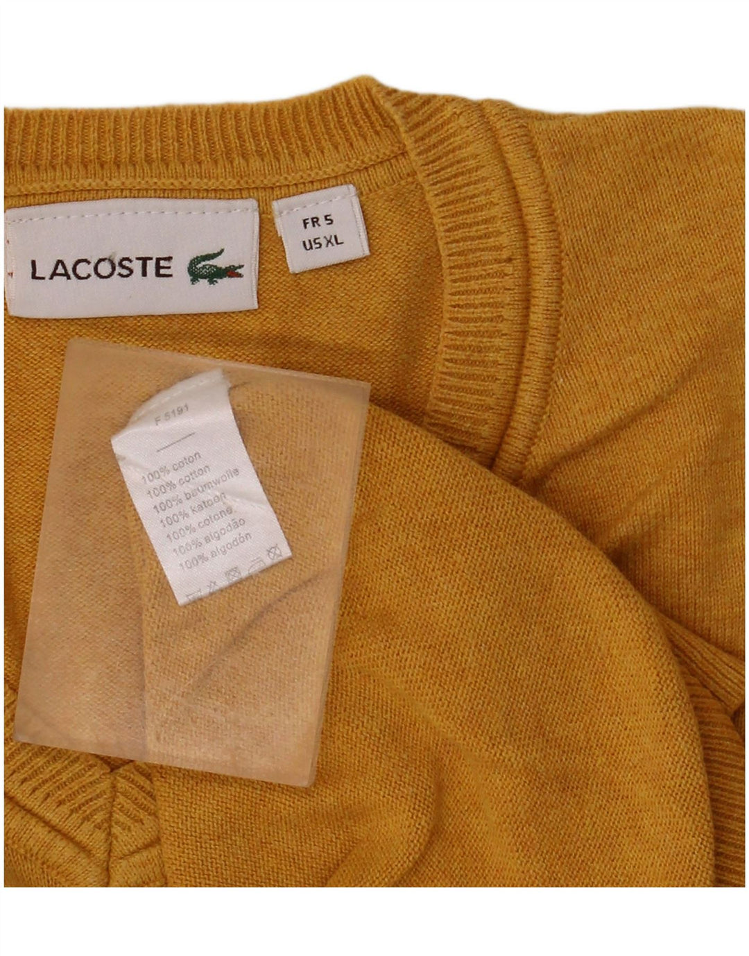 LACOSTE Herren-Pullover mit V-Ausschnitt, Größe 5, große gelbe Baumwolle