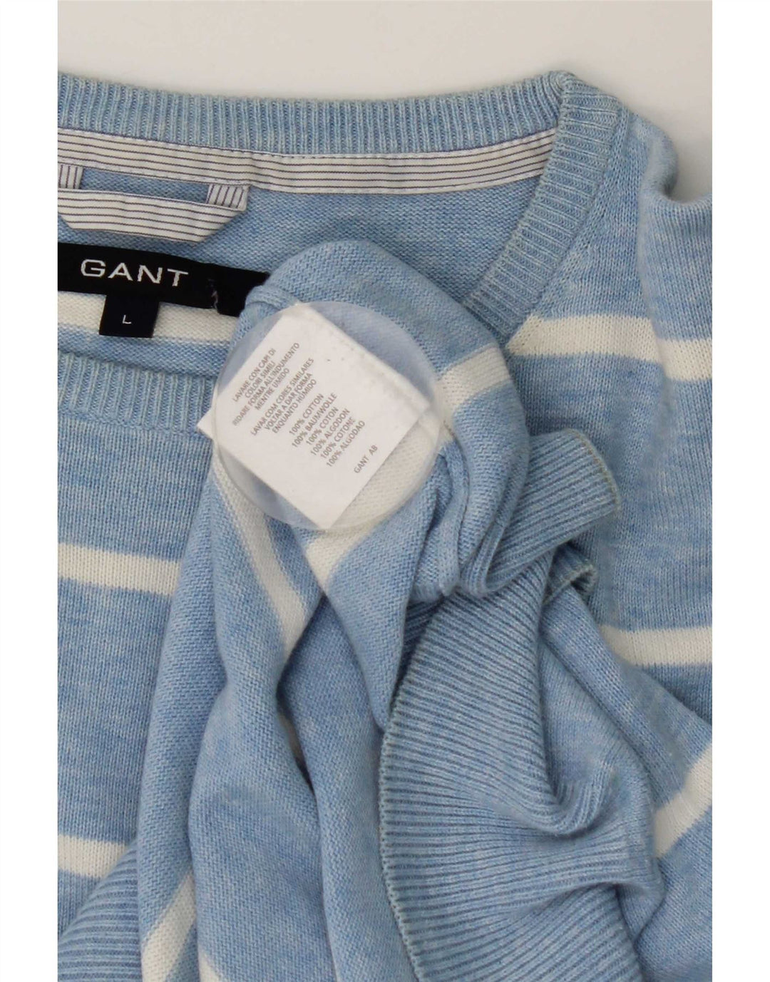 Gant Herren-Pullover mit Rundhalsausschnitt, groß, blau gestreift, Baumwolle