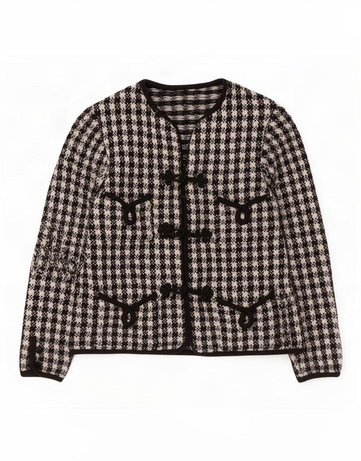 Vintage Damen 3-Knopf-Blazerjacke UK 10 Small Black Gingham