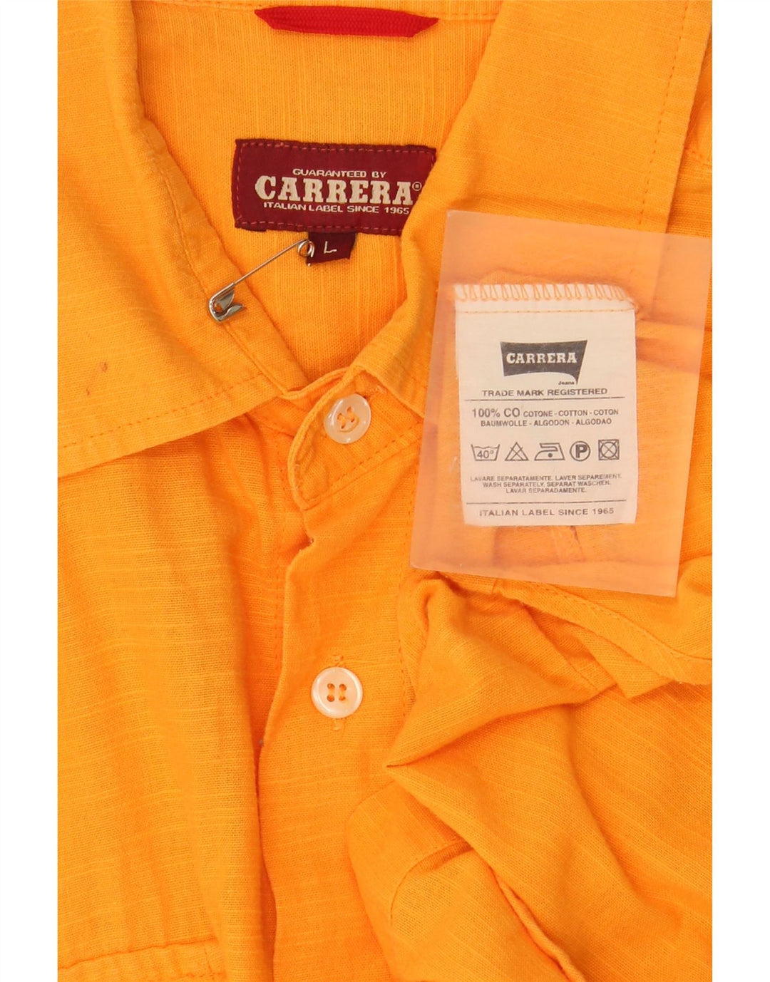 Carrera Herren-Kurzarmhemd, groß, orange gefleckte Baumwolle