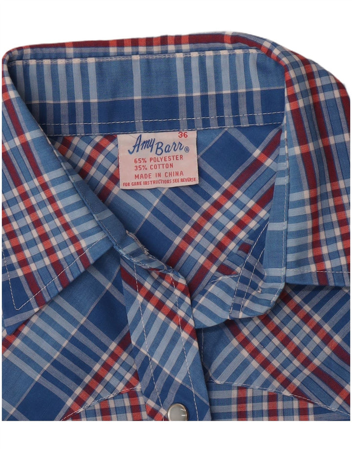 Amy Barr Westernhemd für Damen, Größe 36, klein, blau kariertes Polyester