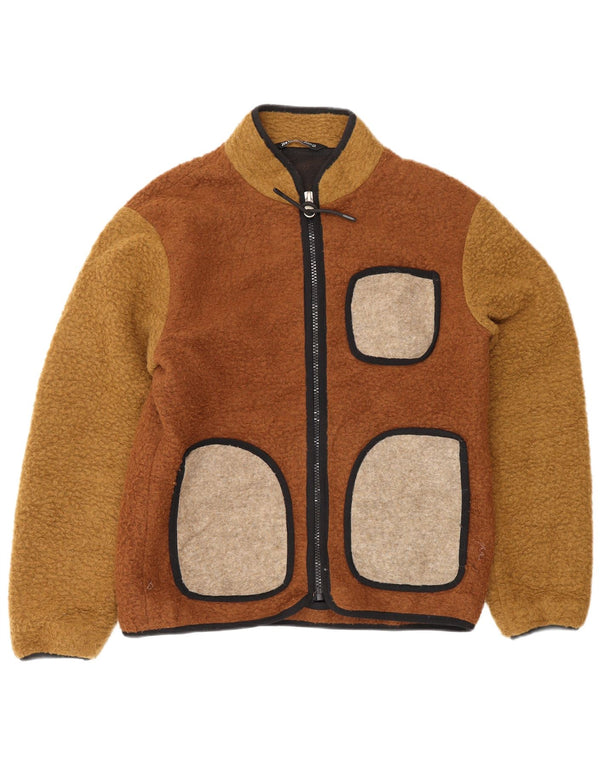 Zara Herren-Fleecejacke, UK 40, großes braunes Colourblock-Polyester