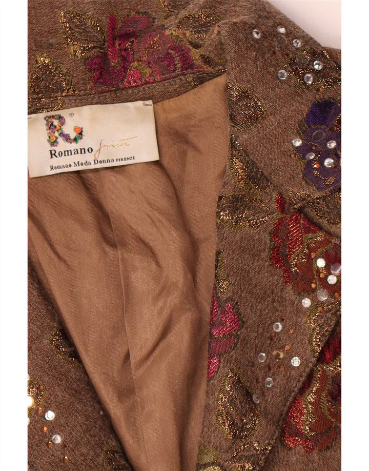 Romano Damen-Blazer mit 4 Knöpfen, Gr. 16, groß, braunes Acetat mit Blumenmuster