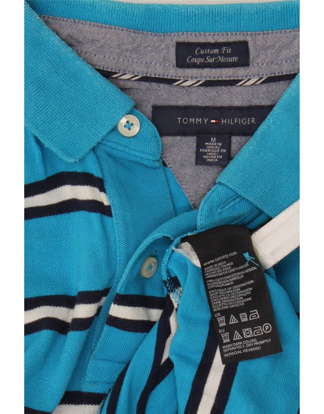 Tommy Hilfiger Herren-Poloshirt mit individueller Passform, mittelblau, gestreift, Baumwolle
