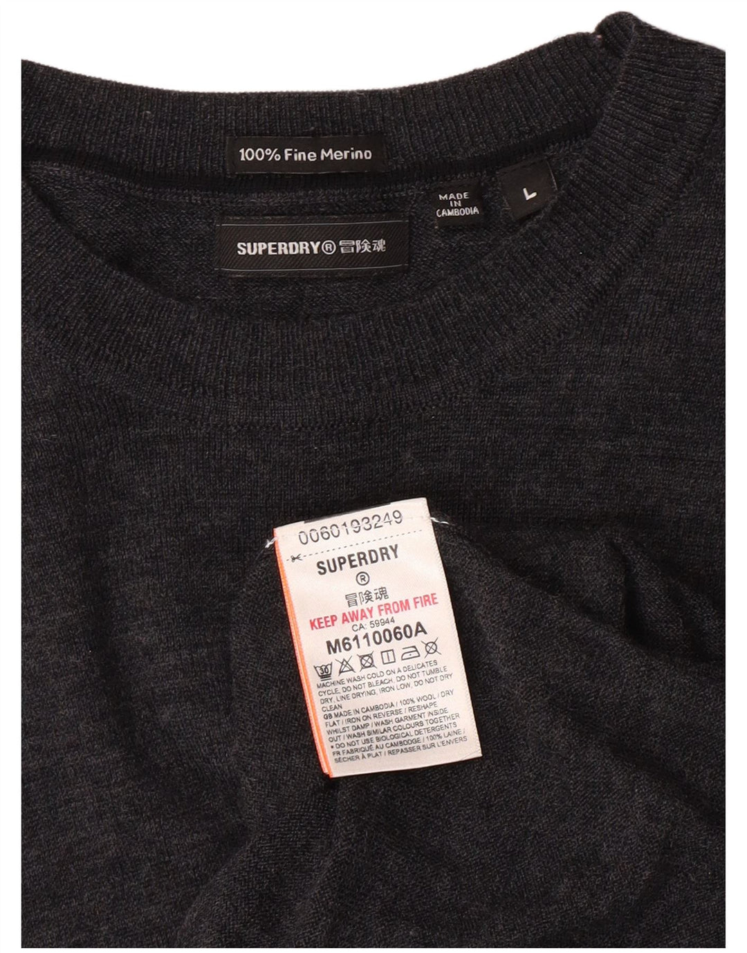 SUPERDRY Damen-Pullover mit Rundhalsausschnitt, Gr. 14, Grau, Merinowolle