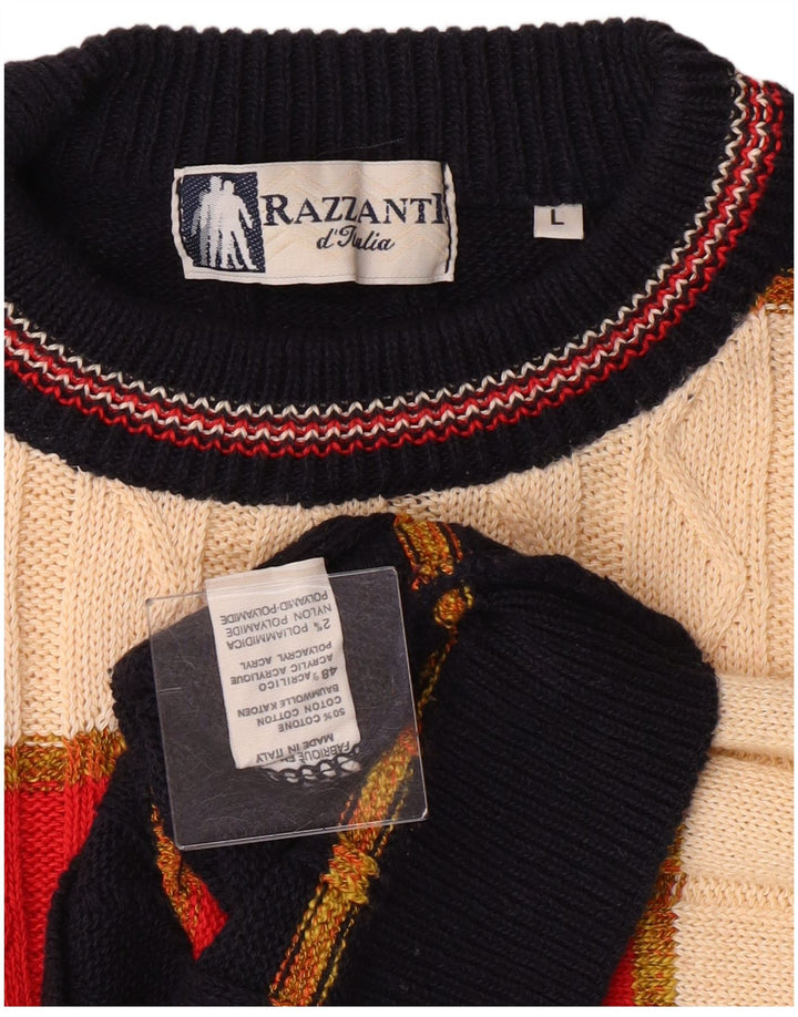 Vintage Herren-Pullover mit Rundhalsausschnitt, groß, mehrfarbig, gestreift, Baumwolle