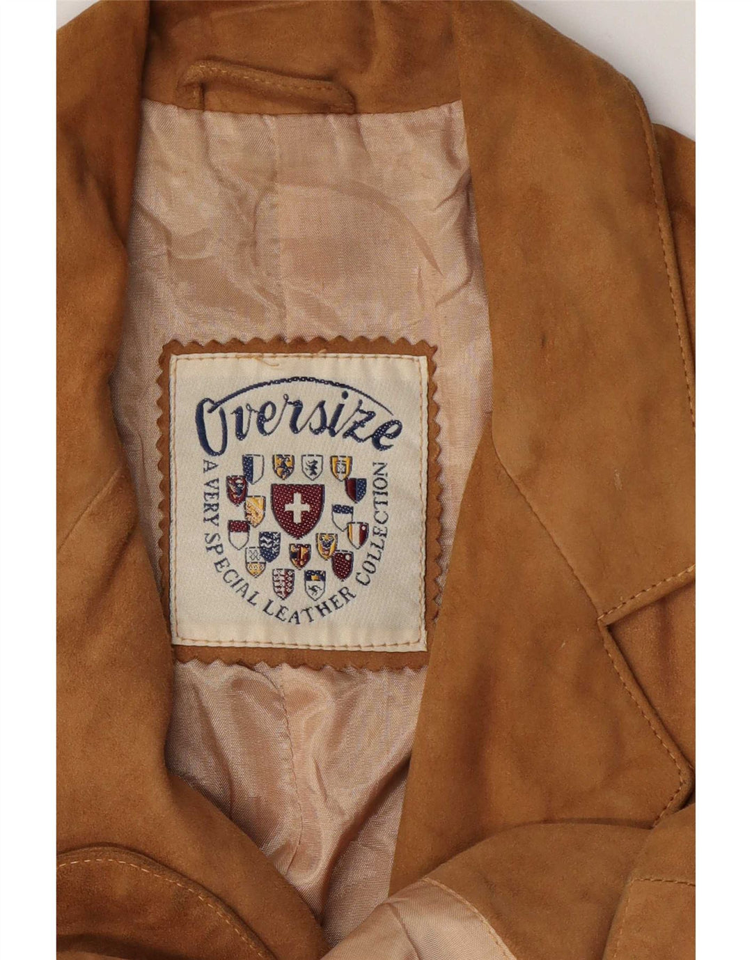 Vintage Damen 3-Knopf-Wildleder-Blazerjacke UK 14 Mittelbeiges Leder