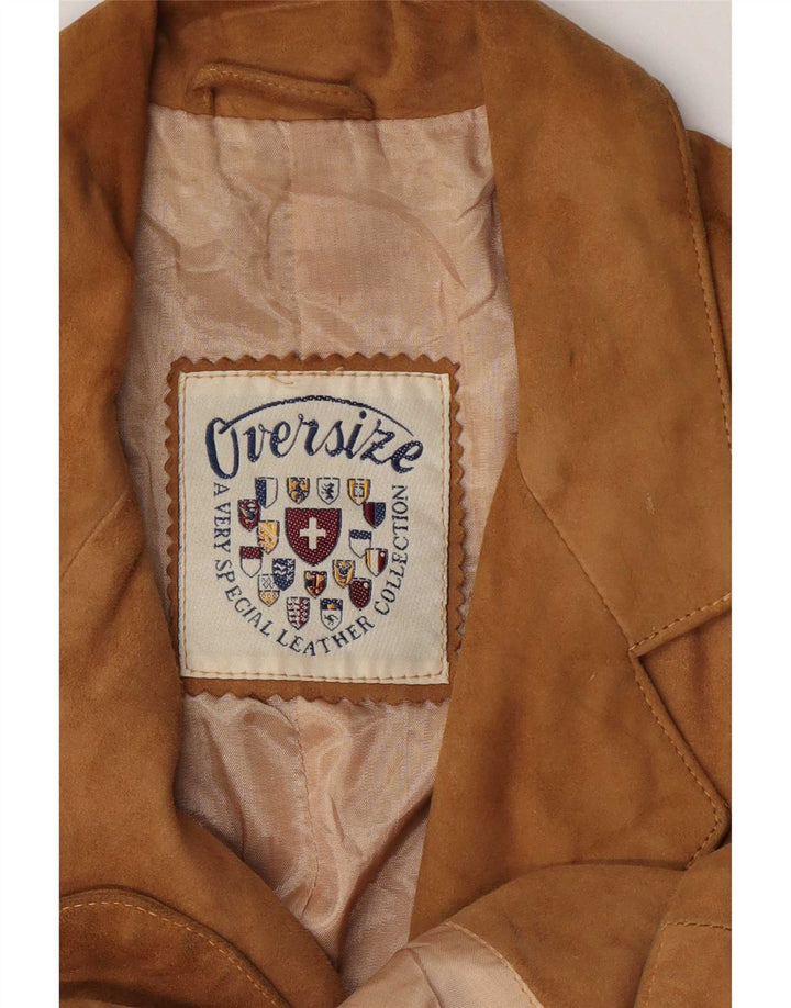 Vintage Damen 3-Knopf-Wildleder-Blazerjacke UK 14 Mittelbeiges Leder