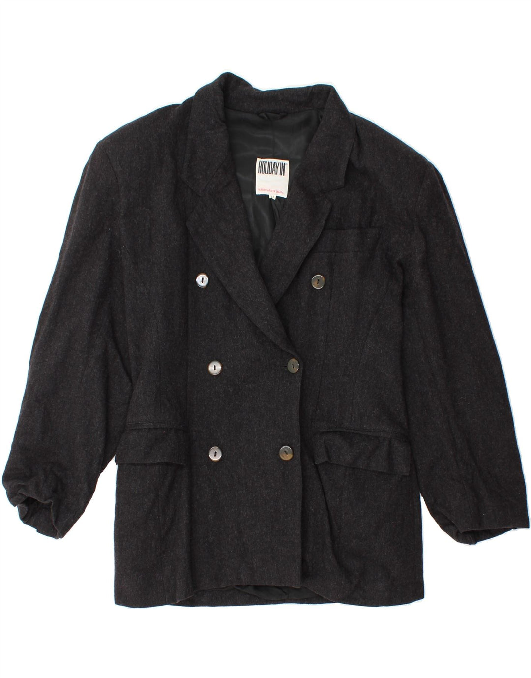 VINTAGE Womens Double Breasted Blazer Jacket IT 44 Medium Black Wool Vintage Vintage and Second-Hand Vintage from Messina Hembry 