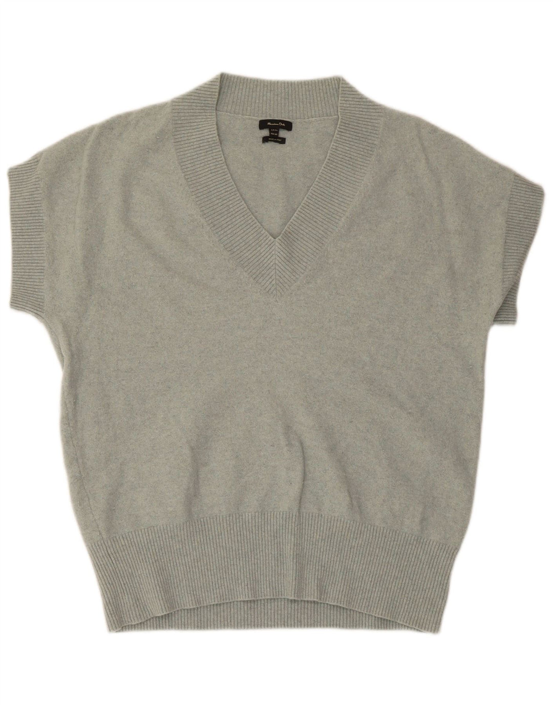 Massimo Dutti Damen Pullover mit kurzen Ärmeln und V-Ausschnitt, Gr. 14, Mittelgrün