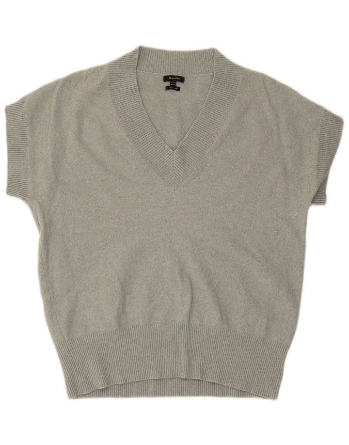 Massimo Dutti Damen Pullover mit kurzen Ärmeln und V-Ausschnitt, Gr. 14, Mittelgrün