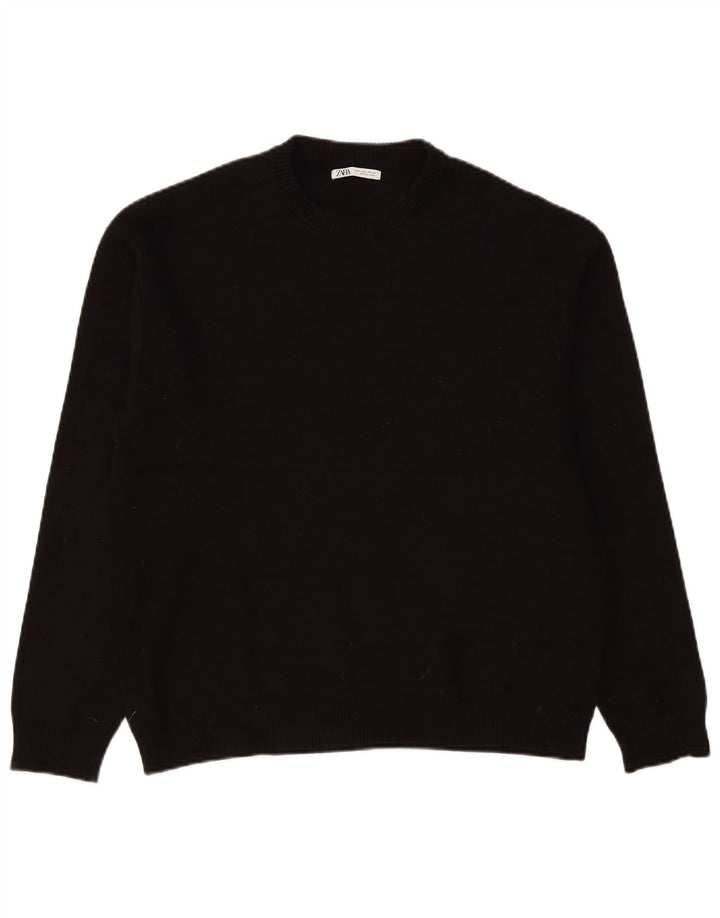 Zara Herren-Pullover mit Rundhalsausschnitt, groß, schwarze Viskose