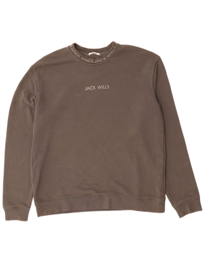 Jack Wills Herren-Sweatshirt mit grafischer, entspannter Passform, mittelgraue Baumwolle