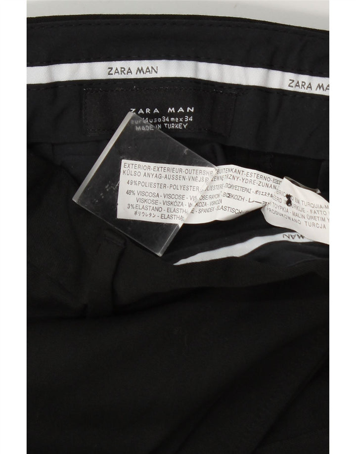 Gerade Anzughose für Herren von Zara, EU 44, Größe L, W34, L32, Schwarz, Polyester