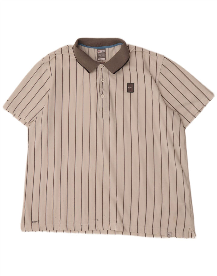 Nike Herren Poloshirt XL weiß gestreift aus Baumwolle