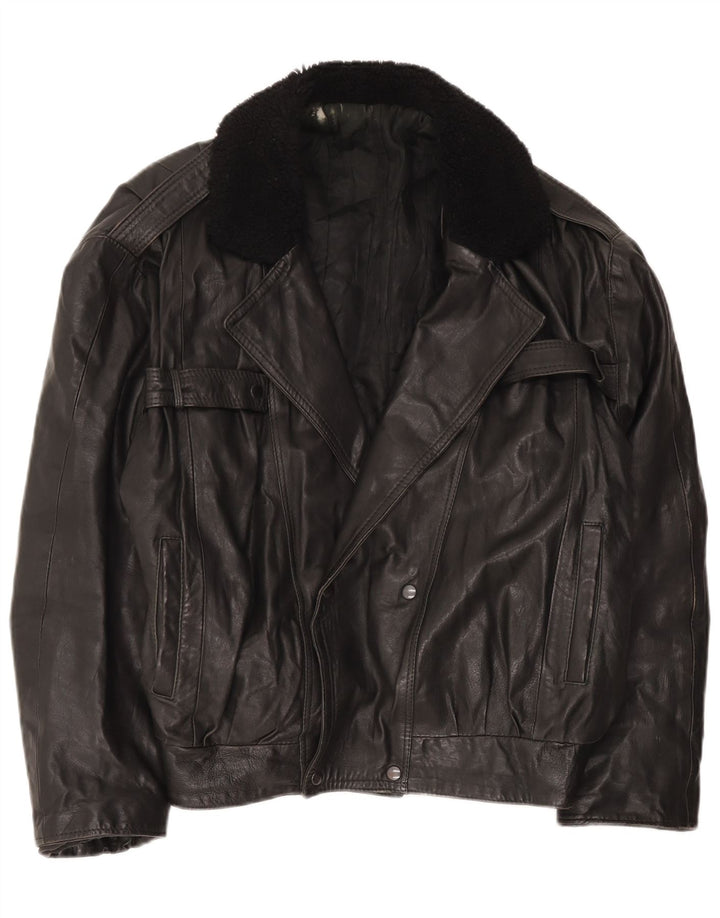 Vintage Herren Zweireihige Lederjacke UK 42 XL Schwarz