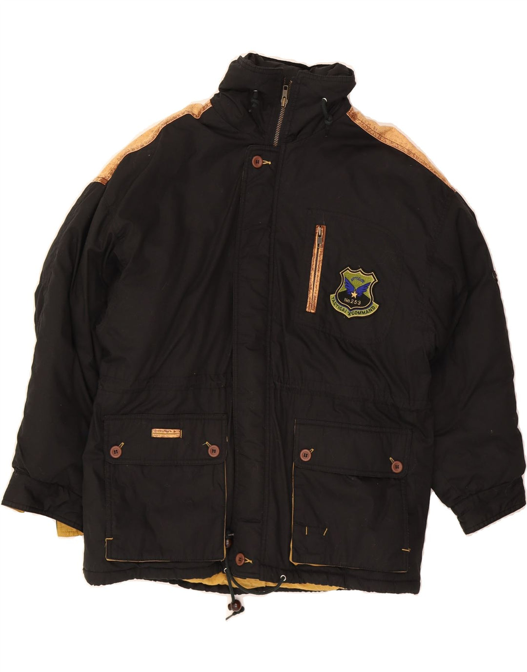 VINTAGE Mens Padded Jacket UK 38 Medium Black Colourblock Cotton Vintage Vintage and Second-Hand Vintage from Messina Hembry 