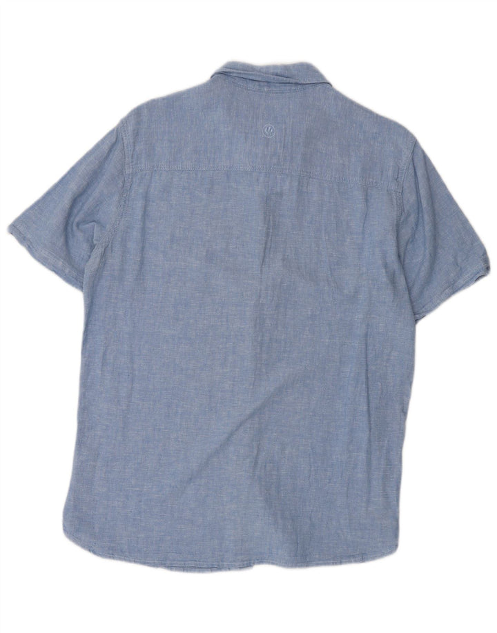 Fat Face Herren Kurzarmhemd Small Blau Leinen