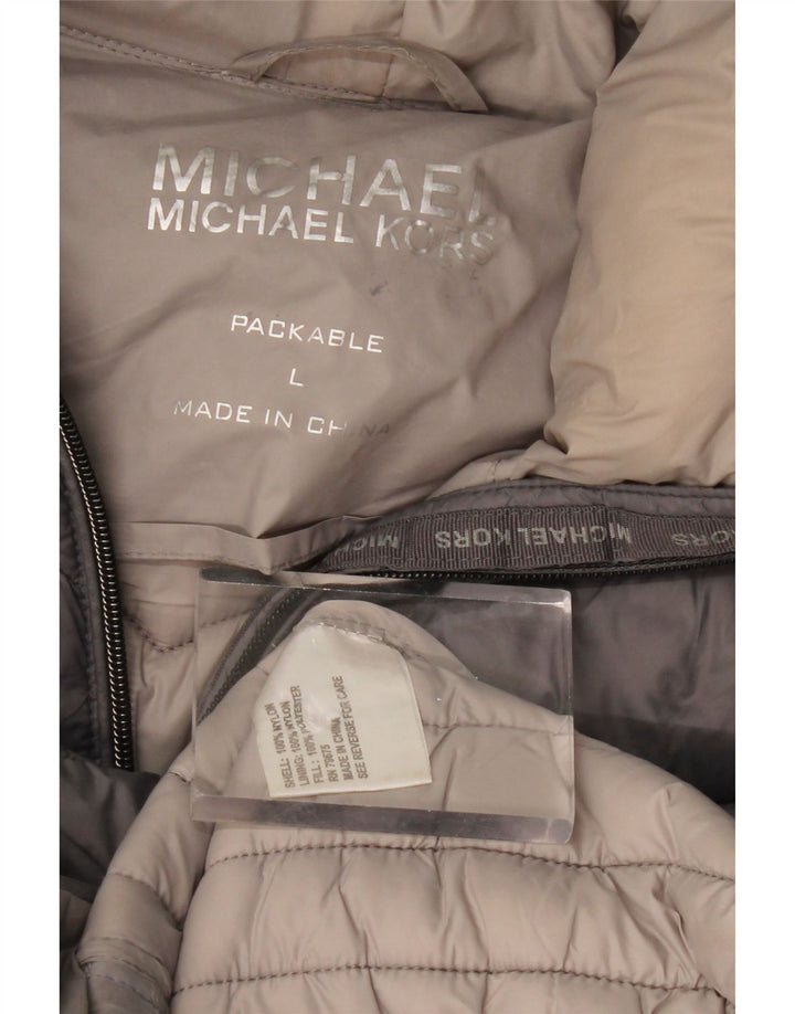 MICHAEL KORS Wattierter Damenmantel mit Kapuze, UK 16, großes graues Nylon
