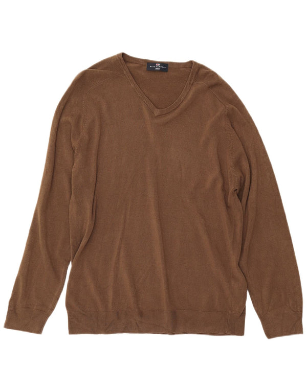 MARKS & SPENCER Herren Blue Harbor V-Ausschnitt Pullover Pullover Large Braun